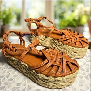 Ulla Johnson $750 Knotted Leather Espadrilles Jute raffia Flatform Sandals